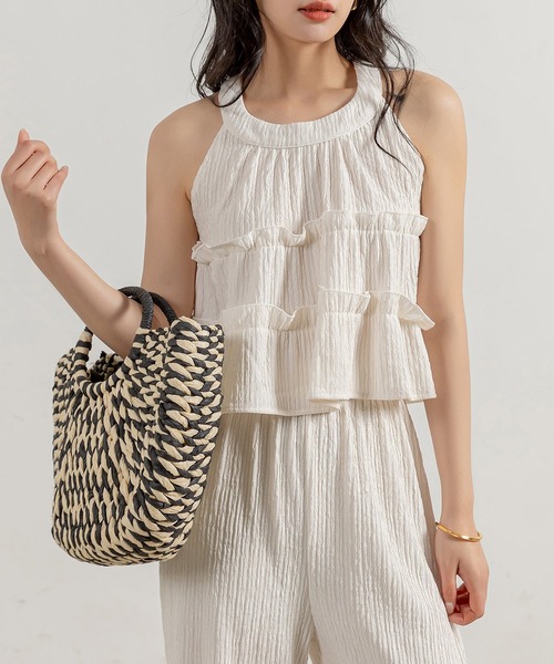 DAY CLOSET セットアップ 夏 レディース ティアードフリルノースリーブ