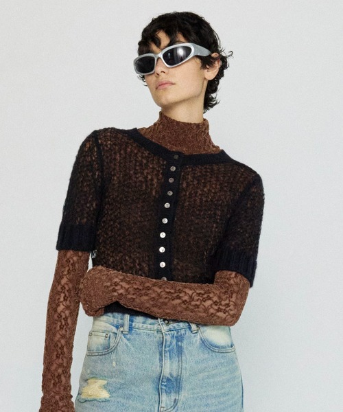 カーディガン 2way Sheer Mohair Half Sleeve Knitwear/2WAYシアーモヘアハーフスリーブニット「MAISON S