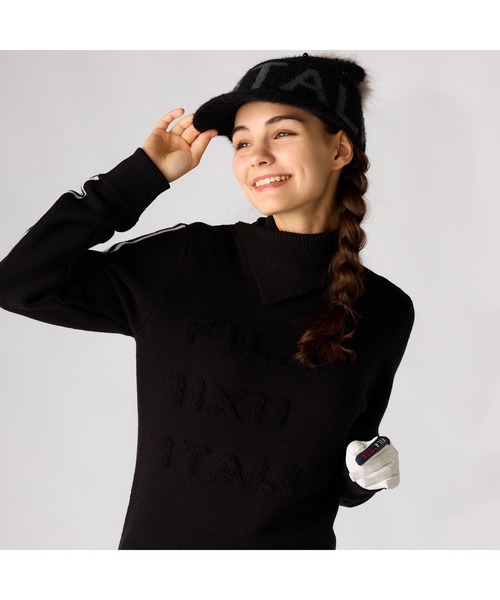 ニット セーター FILA GOLF/フィラゴルフ ゴルフウェア ブランド ロゴ 蓄熱 軽量 モックネック 長袖 ニット セーター レディース