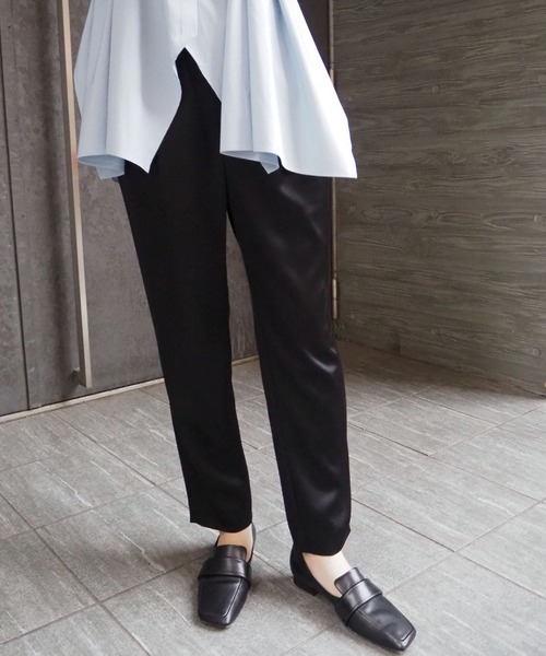 qualite（カリテ） スラックス パンツ アセテートサテンドロストパンツ  
