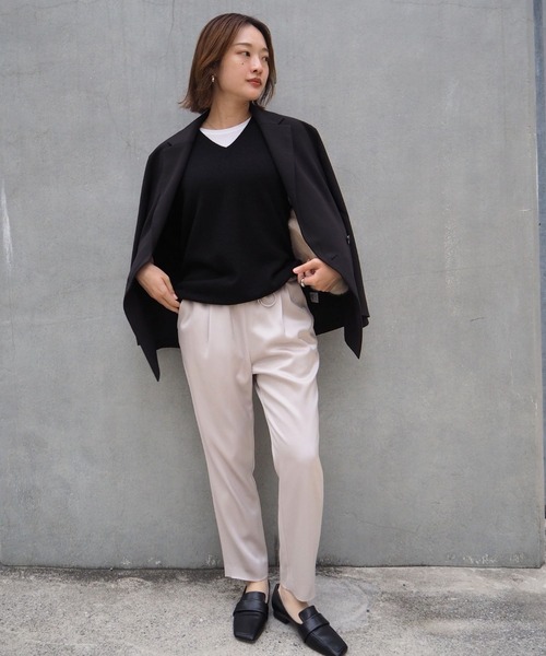 qualite（カリテ） スラックス パンツ アセテートサテンドロストパンツ