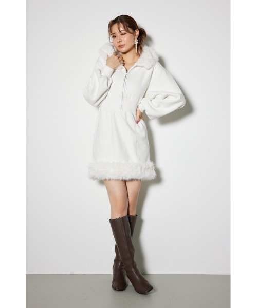 rienda ワンピース フェイクファースウェットミニワンピース 