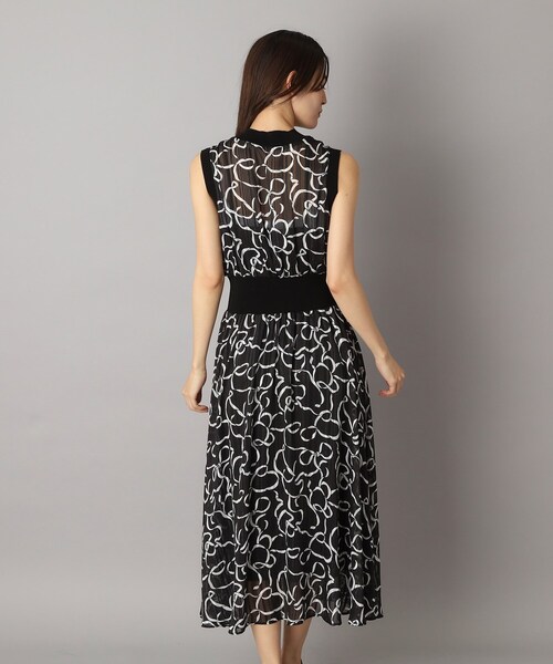 美品　ドレステリア ワンピース シアーリボンテーププリントドレス 38 DRESSTERIOR（ドレステリア） ワンピース シアーリボンテーププリント