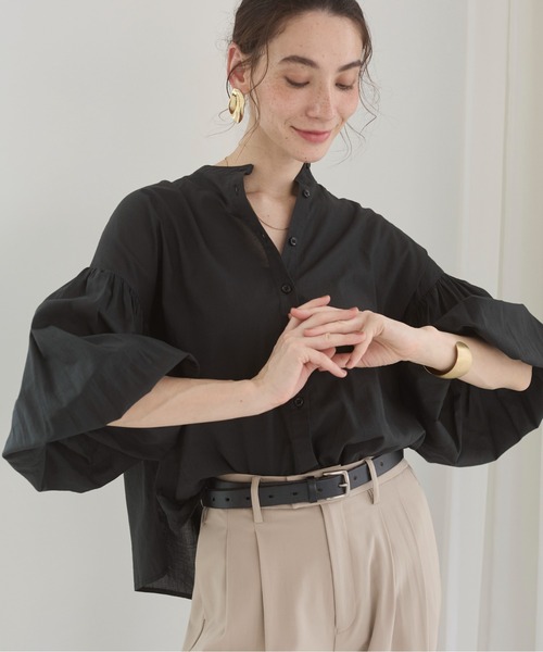 ANGIE ブラウス シャツ ボリュームスリーブ バンドカラー ブラウス