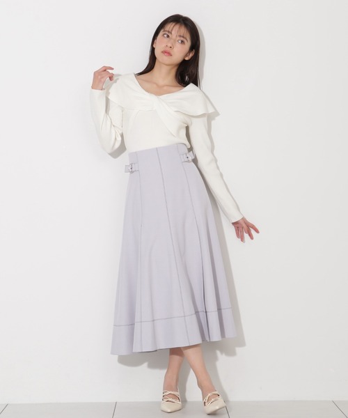 JILL STUART ジルスチュアート　スカート　フレア　ブルーグレー　0 JILL by STUART スカート ベーシックツイルセミフレアースカート