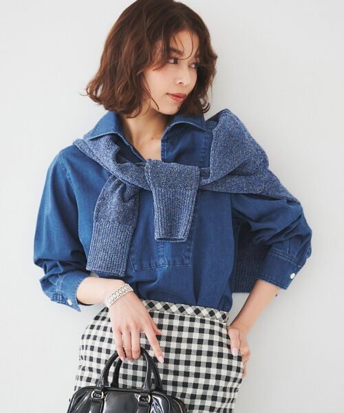 UNTITLED ボウタイ付きデニムシャツ XLサイズ UNTITLED（アンタイトル） ブラウス シャツ ボウタイ付きデニムシャツ