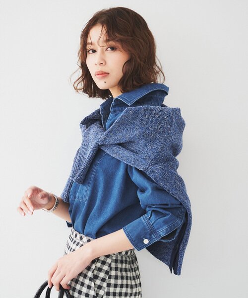 UNTITLED ブラウス シャツ ボウタイ付きデニムシャツ レディース