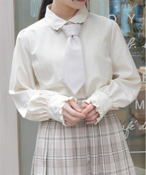Qutie Frash / タータンチェックネクタイ付きブラウス  ブラック×レッドタータン O-25-06-30-123-QU-TO-IG-OS 9785 ネクタイ付きブラウス - Intermission.,Ltd