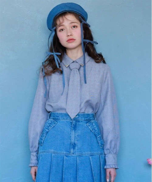 axes femme ブラウス シャツ チェック柄ネクタイ付きブラウス
