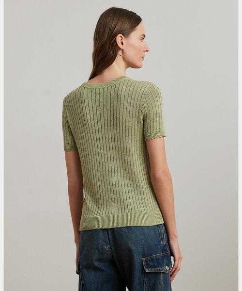 ニット セーター メタリック リブド ショートスリーブ セーター レディース LAUREN RALPH ニット セーター メタリック リブド ショート