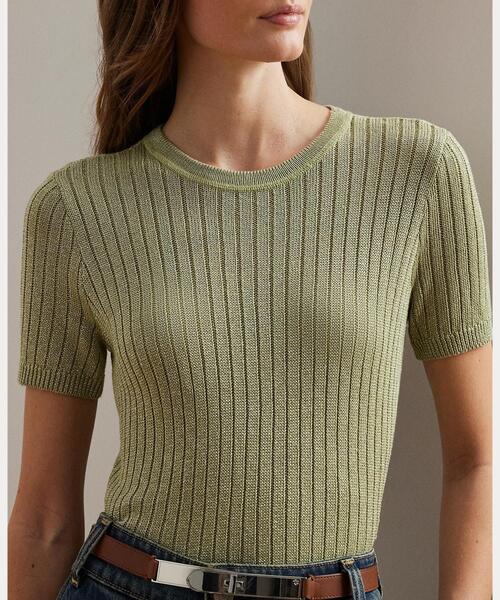 ニット セーター メタリック リブド ショートスリーブ セーター レディース LAUREN RALPH ニット セーター メタリック リブド ショート