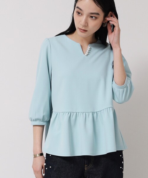 スーナウーナ（SunaUna）/【パール調パーツ付き／春色】ペプラムトップス SunaUna（スーナウーナ） ブラウス シャツ 「パール調パーツ付き／春色