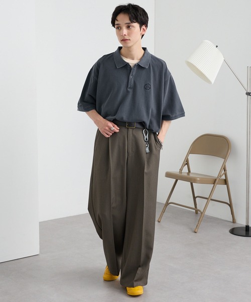 【最高デザイン】カラー　ワンポイント刺繍ロゴ入　オーバーサイズポロシャツ　3 MONO-MART ポロシャツ ヴィンテージメイク ワンポイント刺繍