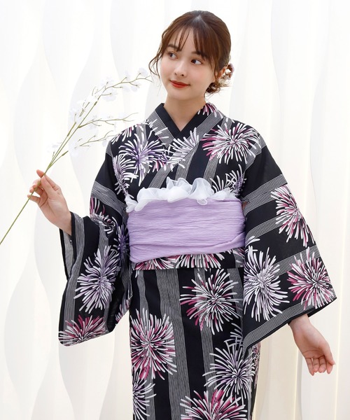 浴衣 1人で着られる 着付けいらず セパレート浴衣 コットン100％生地使用　兵児帯　ゆかた帯　簡単浴衣 レディース