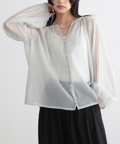 美品 トゥモローランドコレクション キーネックコットンシルクシアー 