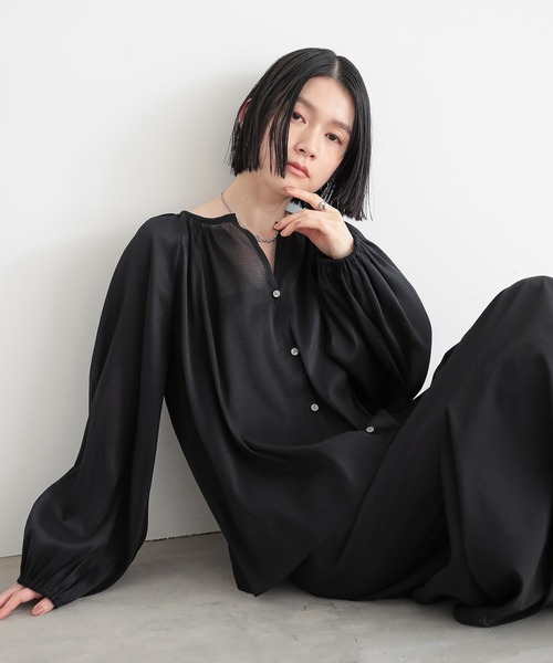 ブラウス シャツ キーネックシアーブラウス「サスティナブル」 レディース