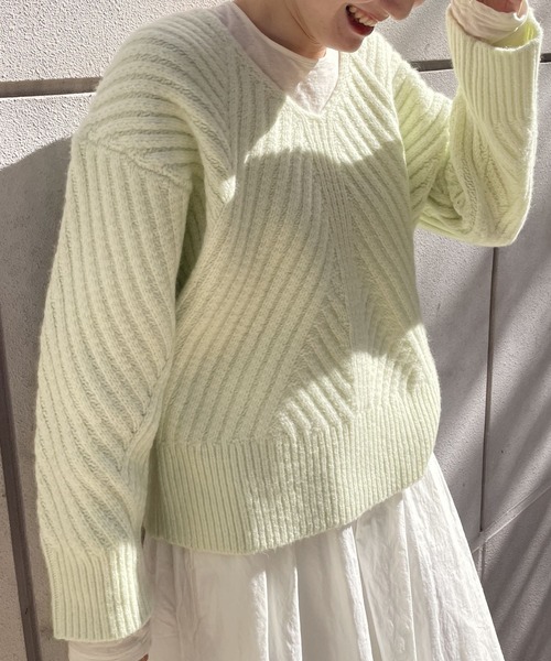 「BABYLONE」 Vネックニット フリー オフホワイト レディース_画像2