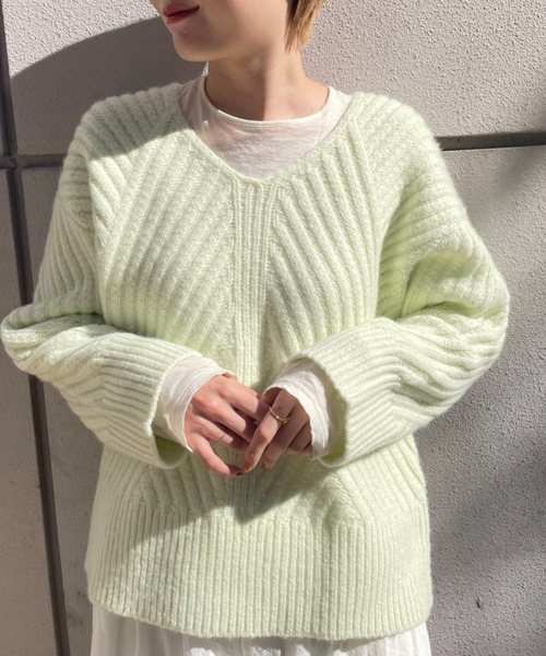 「BABYLONE」 Vネックニット フリー オフホワイト レディース_画像3