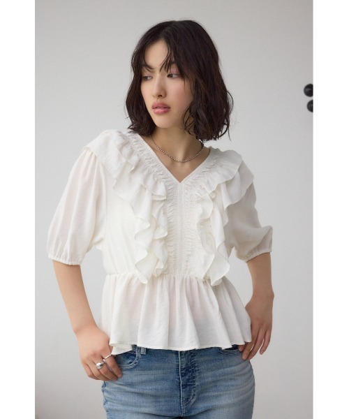 AZUL BY MOUSSY ブラウス シャツ ラッフルショルダーブラウス