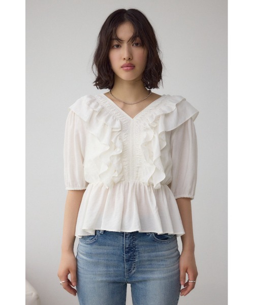 ブラウス シャツ Ruffled Ribbon Off-Shoulder Blouse  ラッフルリボンオフショルダーブラウス レディース AZUL BY MOUSSY ブラウス シャツ ラッフルショルダーブラウス