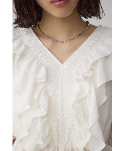 ブラウス シャツ シャンブレーラッフルリラックスシャツ レディース メンズ コットンシルクシャンブレー ラッフルブラウス（シャツ/ブラウス