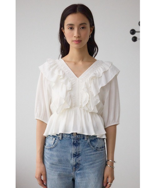 AZUL BY MOUSSY ブラウス シャツ ラッフルショルダーブラウス