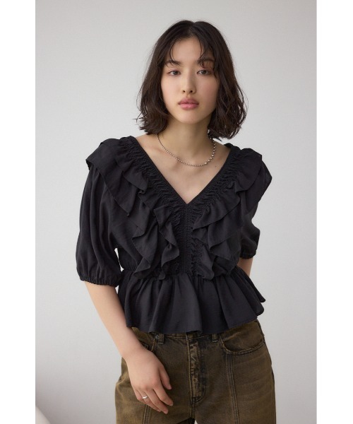 AZUL BY MOUSSY ブラウス シャツ ラッフルショルダーブラウス