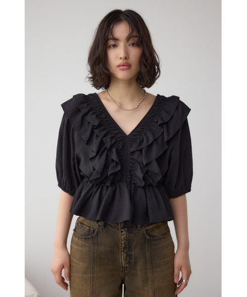 AZUL BY MOUSSY ブラウス シャツ ラッフルショルダーブラウス