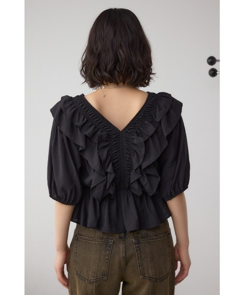 【即日発送】moussy ショルダーフリルブラウス MOUSSY SHOULDER フリルブラウス BLK -ファッション通販 FASHION