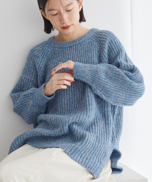 「AMERICAN HOLIC」 長袖ニット L ブルー レディース_画像3