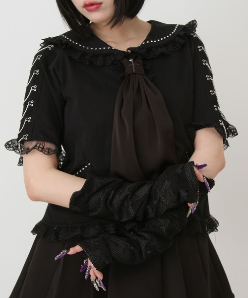 DearMyLove tシャツ 半袖 闇セーラー襟十字架スカーフチェーン