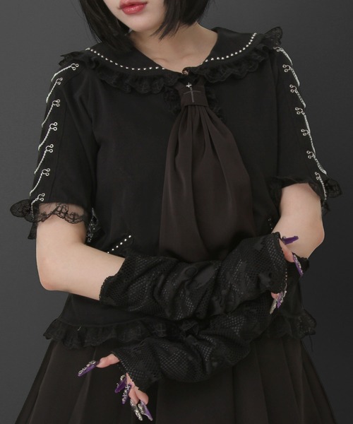 DearMyLove tシャツ 半袖 闇セーラー襟十字架スカーフチェーン