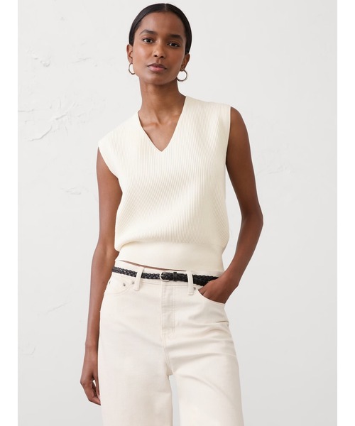 ベスト ジレ BANANA REPUBLIC FACTORY STORE　　リブ編み コットン セーターベスト レディース