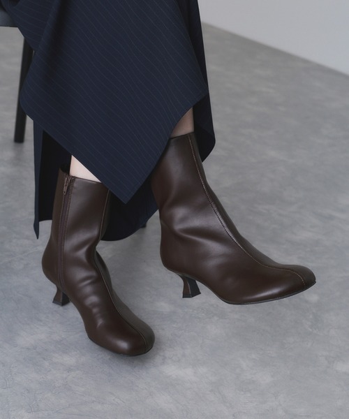 アダムエロペ ブラウンレザーブーツ 37サイズ ヒール8cm ADAM ET ROPE'（アダムエロペ） ブーツ ラウンドブーツ レディース