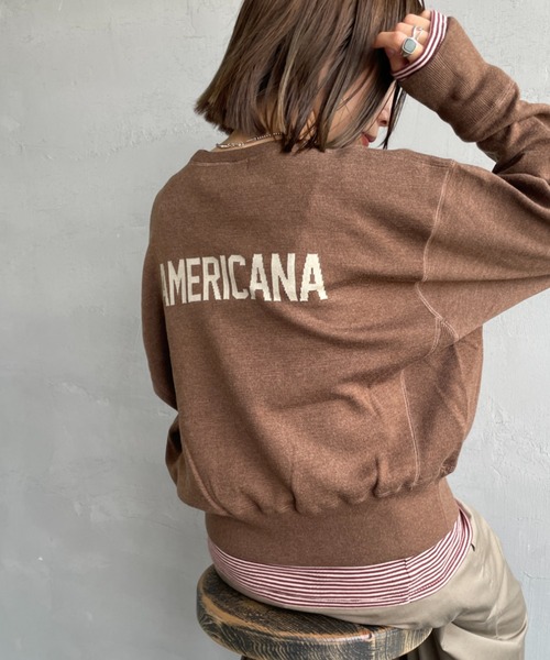 ニット セーター 「WEB先行予約」「Americana/アメリカーナ」 別注 ショート丈 バックロゴ スウェットライク クルーネックニット レディー AMERICANA ニット セーター 「WEB先行予約」「Americana