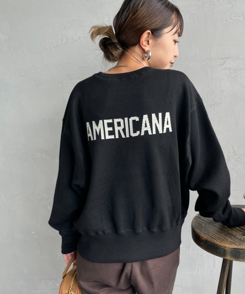 ニット セーター 「WEB先行予約」「Americana/アメリカーナ」 別注 ショート丈 バックロゴ スウェットライク クルーネックニット レディー