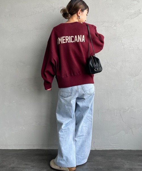 ニット セーター 「WEB先行予約」「Americana/アメリカーナ」 別注 ショート丈 バックロゴ スウェットライク クルーネックニット レディー AMERICANA ニット セーター 「WEB先行予約」「Americana