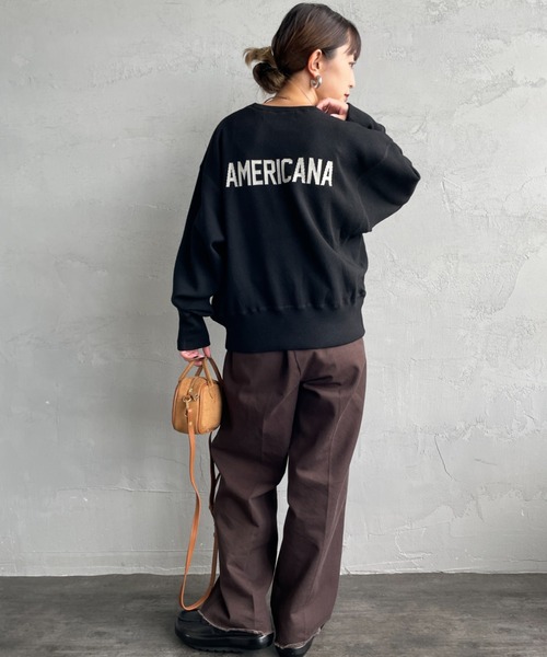 ニット セーター 「WEB先行予約」「Americana/アメリカーナ」 別注 ショート丈 バックロゴ スウェットライク クルーネックニット レディー AMERICANA ニット セーター 「WEB先行予約」「Americana