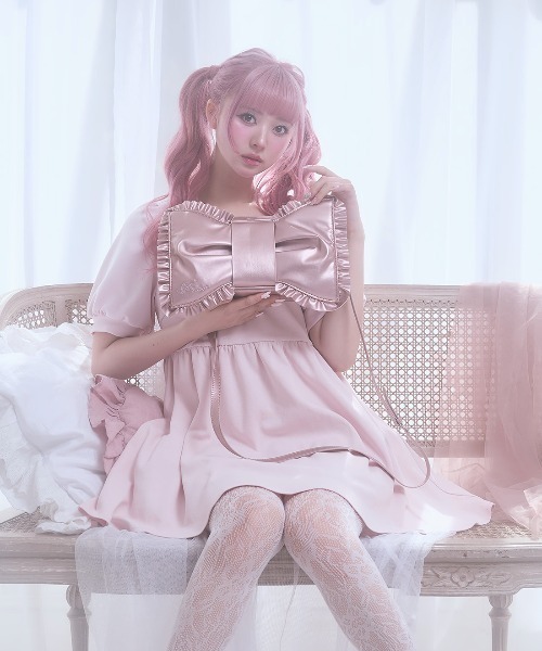 ❤︎Fiorforte リボンボストンバッグ ピンク❤︎ Fiorforte ショルダーバッグ バッグ Ribbon frill shoulder bag