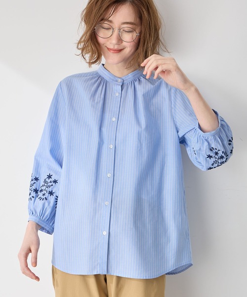 「Petit Honfleur」 7分袖ブラウス 9号 ブルー レディース_画像5