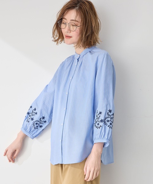 「Petit Honfleur」 7分袖ブラウス 9号 ブルー レディース_画像6