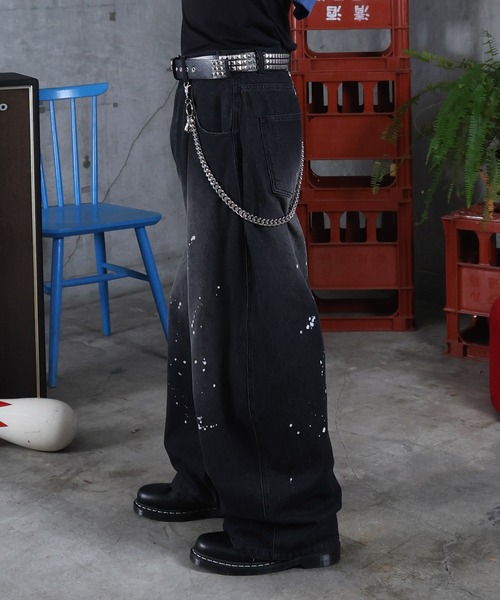 ワイドパンツ ジーンズ バレルレッグ ペインドデニムパンツ ダメージ