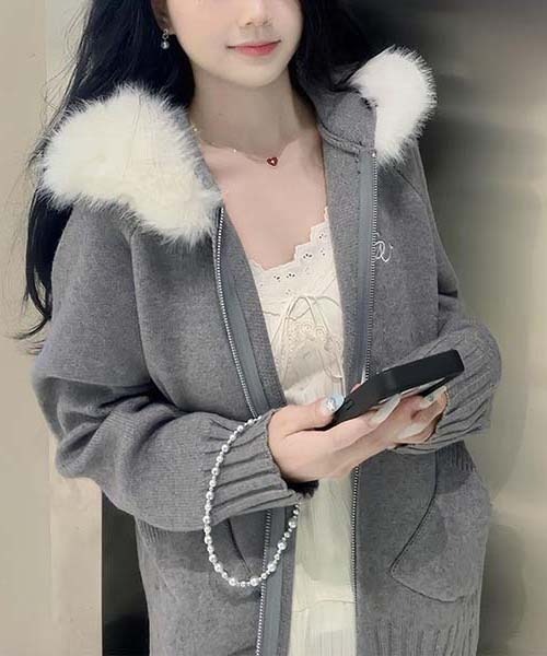 gossip!ロサンゼルス ニット セーター Y2K ジップカーディガン 縁取り