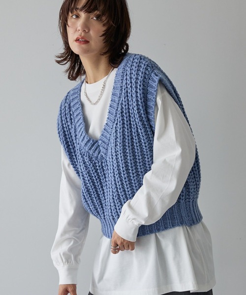 新品☆LOHEN/ローヘン  Vネックニットベストジレ Aletta vita ベスト ジレ フェザーヤーンVネックニットベスト