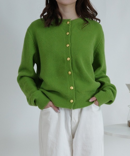 ニット セーター ゴールドボタン クルーネックニットカーディガン