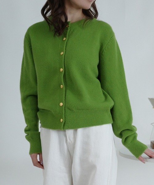 ニット セーター ゴールドボタン クルーネックニットカーディガン