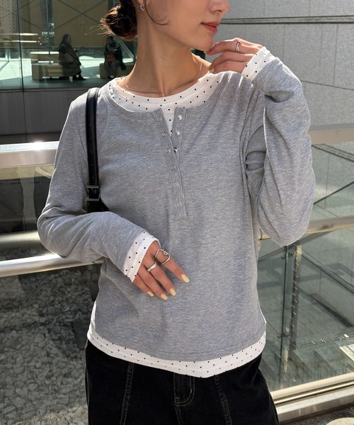 NOGLE tシャツ 「NOGLE/ノグル」ドットレイヤードヘンリーネック