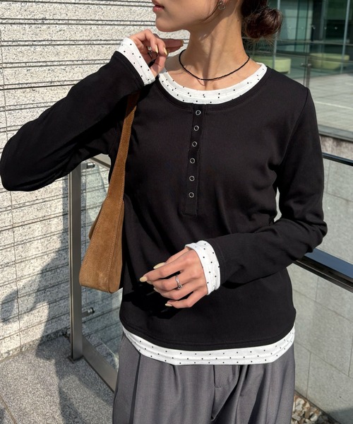 NOGLE ヘンリーネック tシャツ 「NOGLE/ノグル」ドットレイヤード