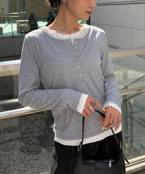 NOGLE ヘンリーネック tシャツ 「NOGLE/ノグル」ドットレイヤード