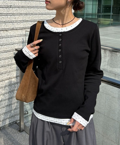 NOGLE ヘンリーネック tシャツ 「NOGLE/ノグル」ドットレイヤード